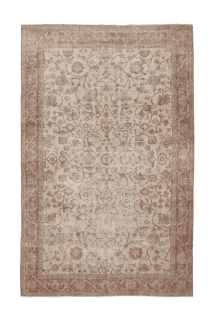 Vintage Isparta Turkish Area Rug 5x8 ft — Beige & Brown Floral