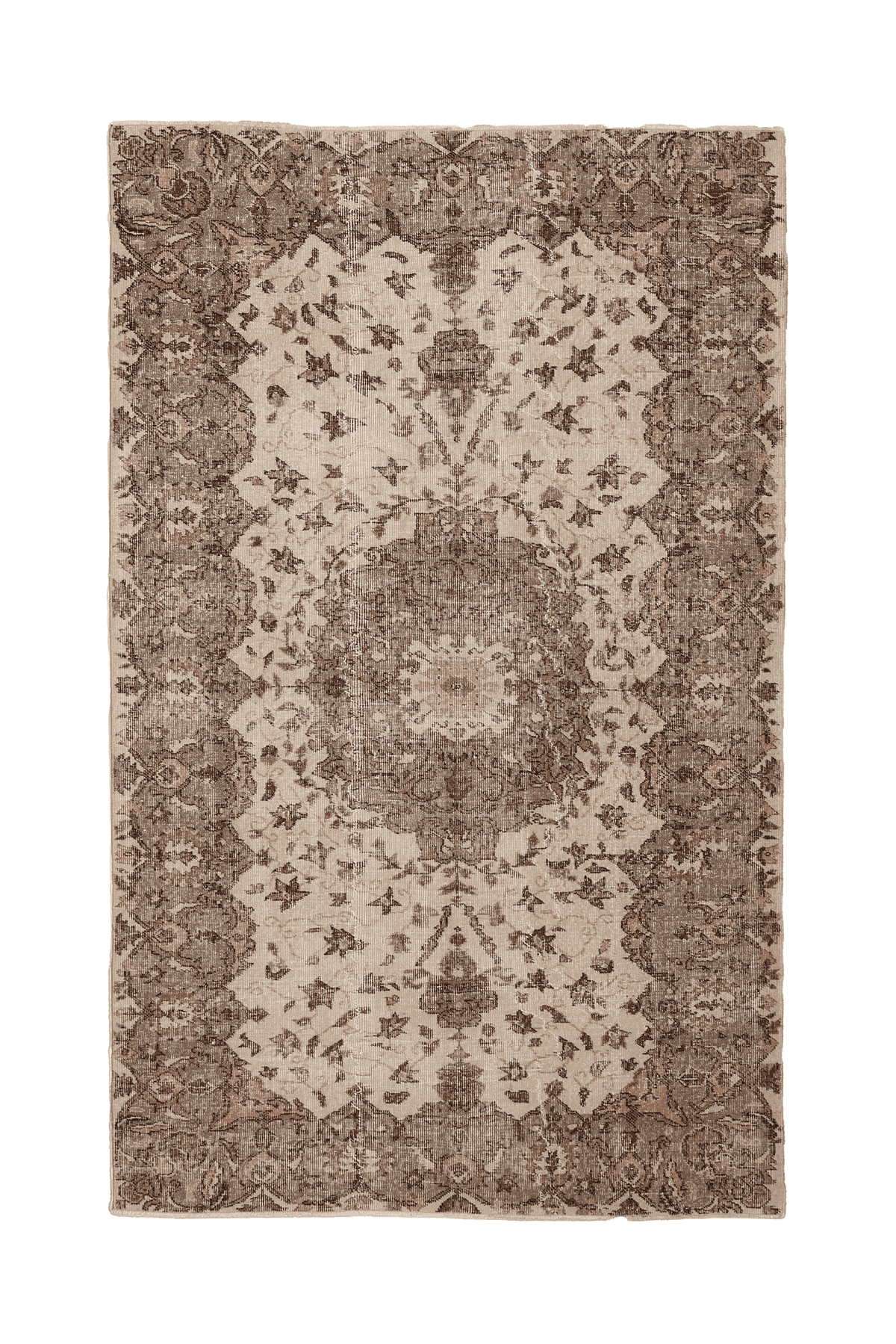 Vintage Isparta Turkish Area Rug 5x9 ft — Beige & Brown Floral