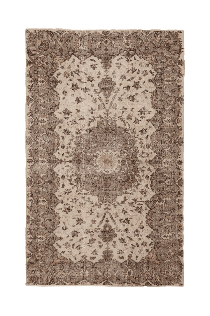 Vintage Isparta Turkish Area Rug 5x9 ft — Beige & Brown Floral