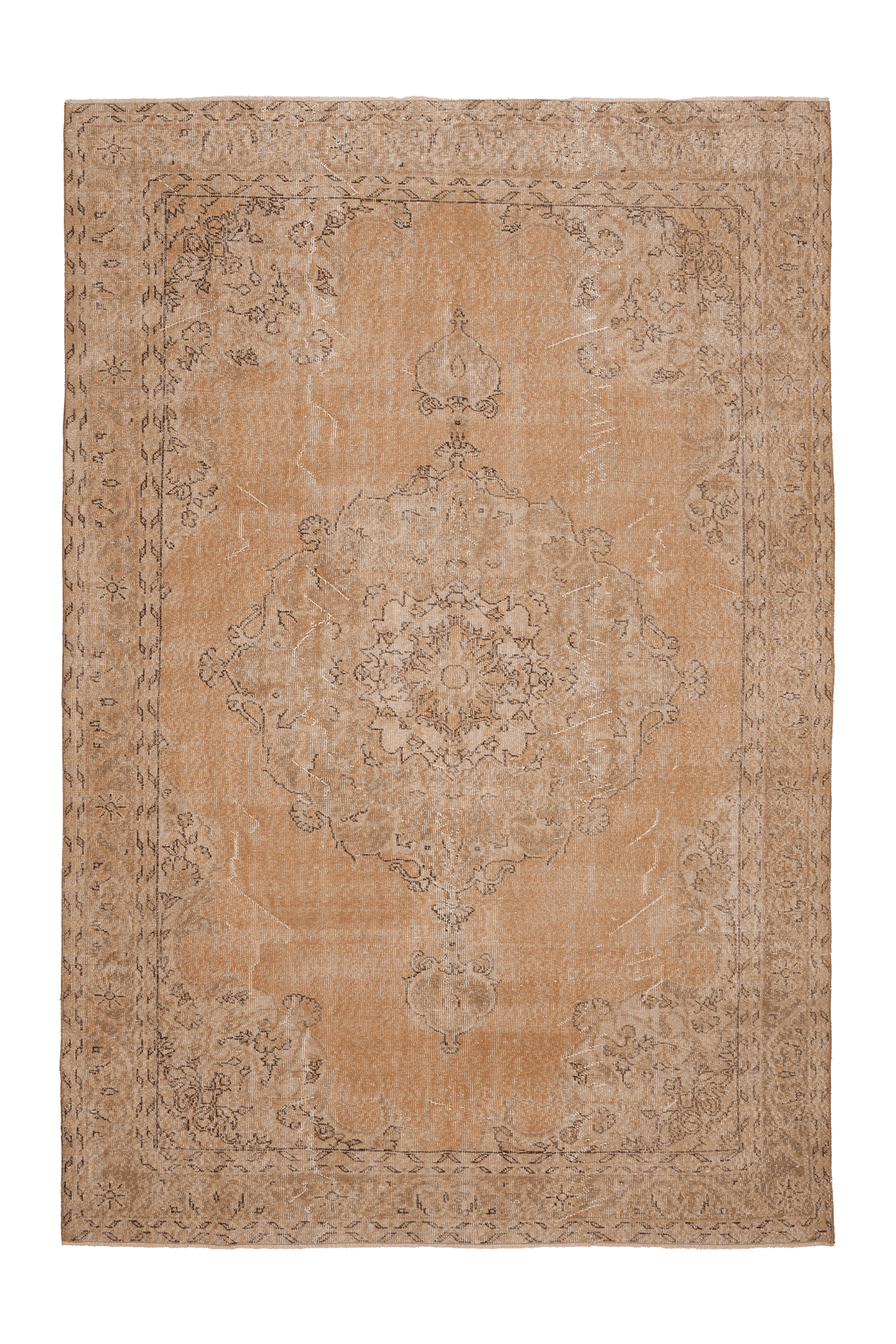 Vintage Isparta Turkish Area Rug 7x10 ft — Orange & Beige Floral