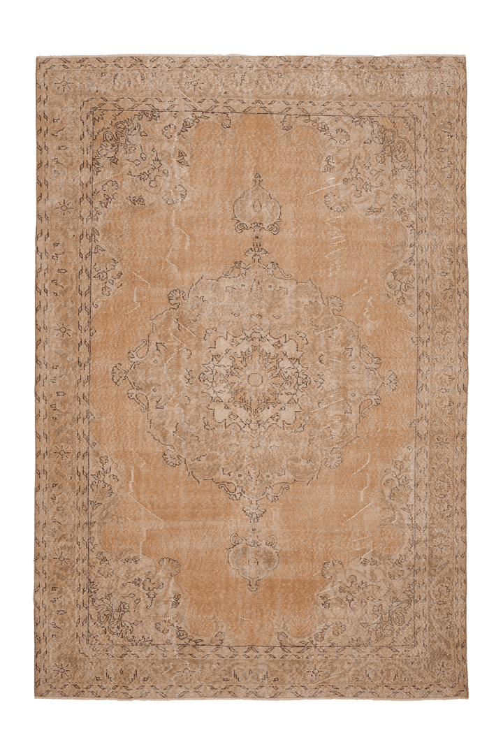 Vintage Isparta Turkish Area Rug 7x10 ft — Orange & Beige Floral