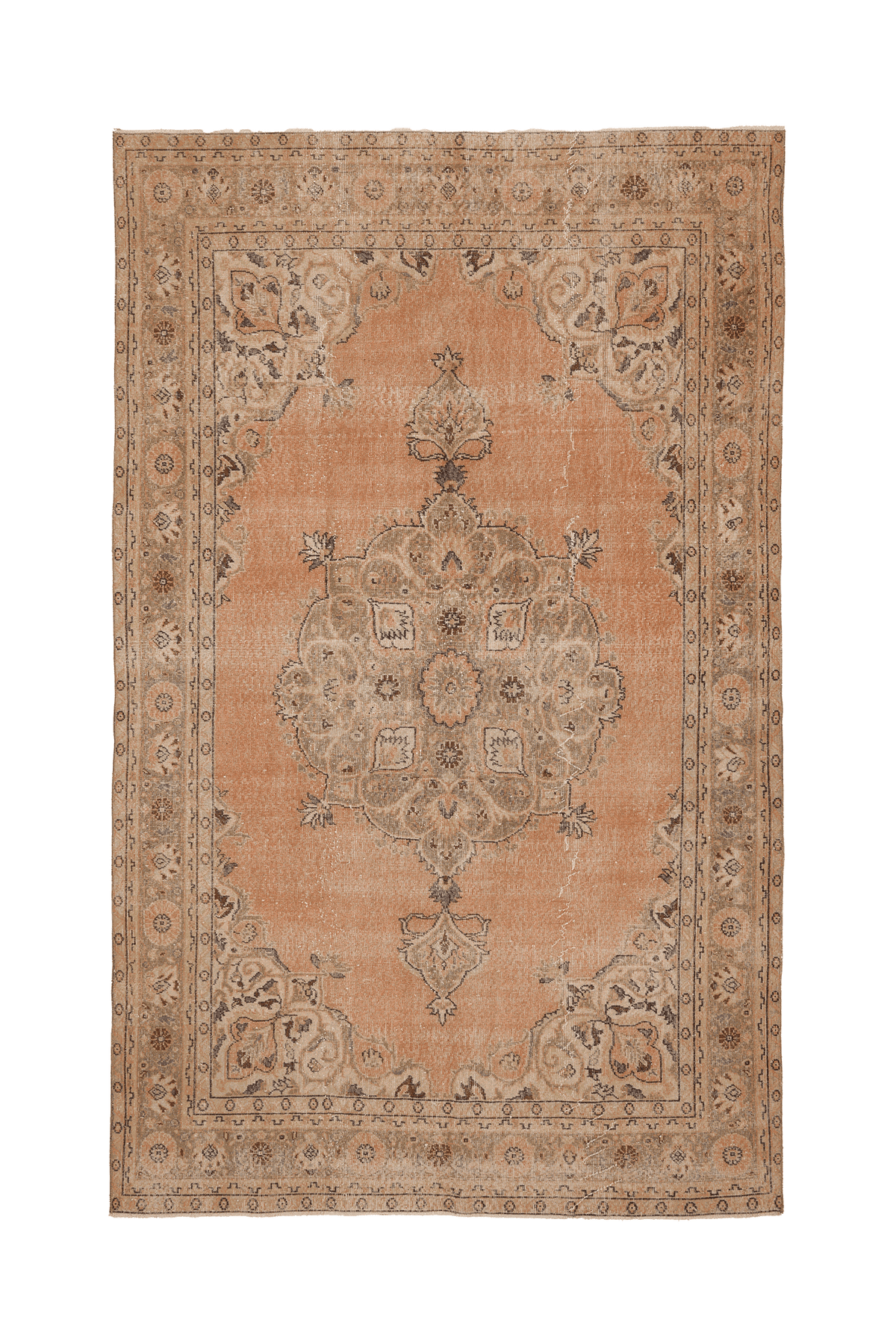 Vintage Isparta Turkish Area Rug 6x10 ft — Orange & Beige Floral