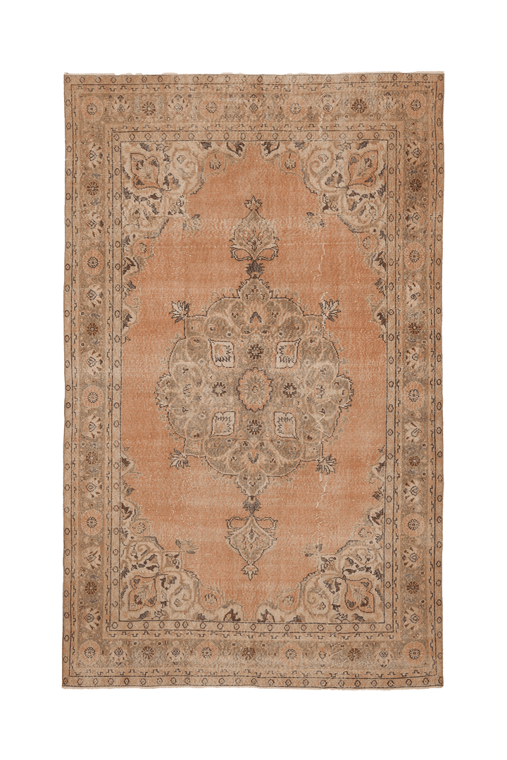 Vintage Isparta Turkish Area Rug 6x10 ft — Orange & Beige Floral