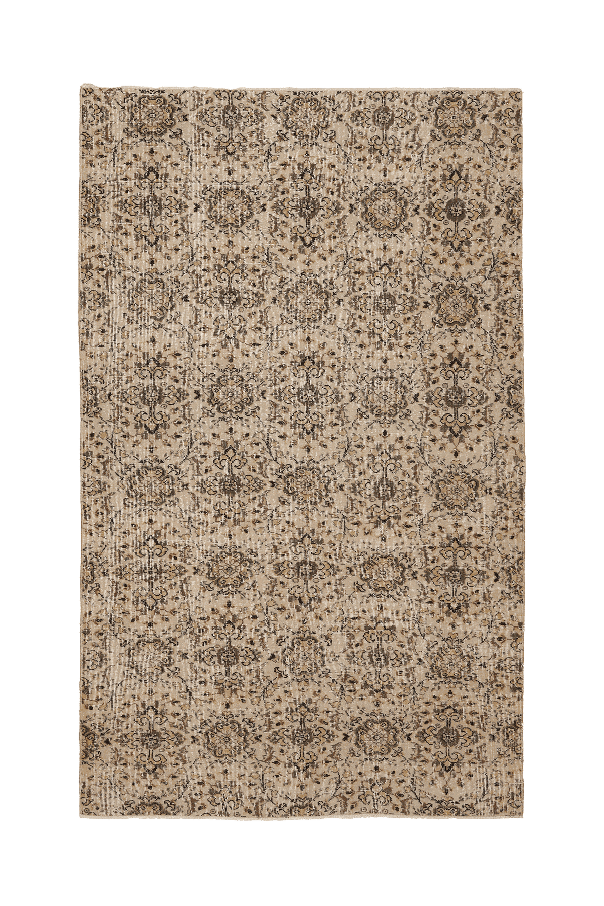 Vintage Isparta Turkish Area Rug 5x8 ft — Beige & Brown Floral