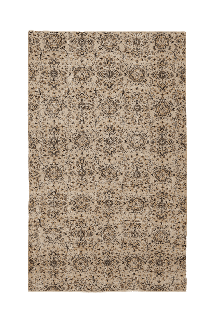 Vintage Isparta Turkish Area Rug 5x8 ft — Beige & Brown Floral
