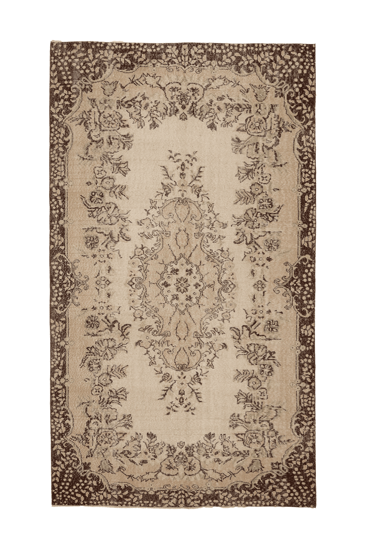 Vintage Isparta Turkish Area Rug 6x10 ft — Beige & Brown Floral
