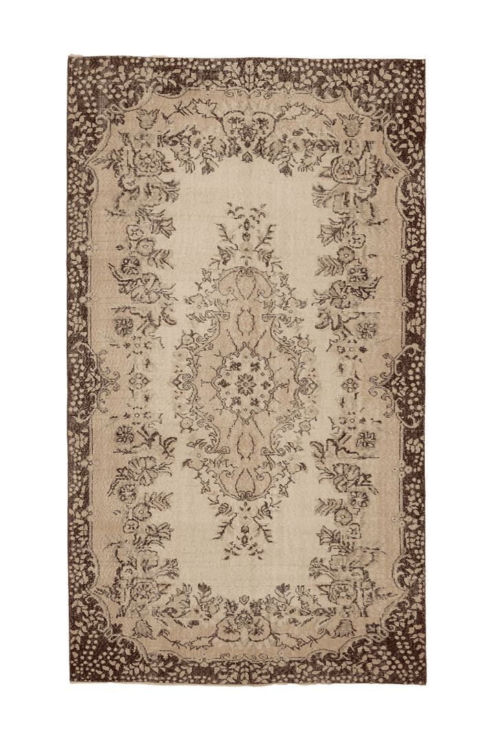 Vintage Isparta Turkish Area Rug 6x10 ft — Beige & Brown Floral
