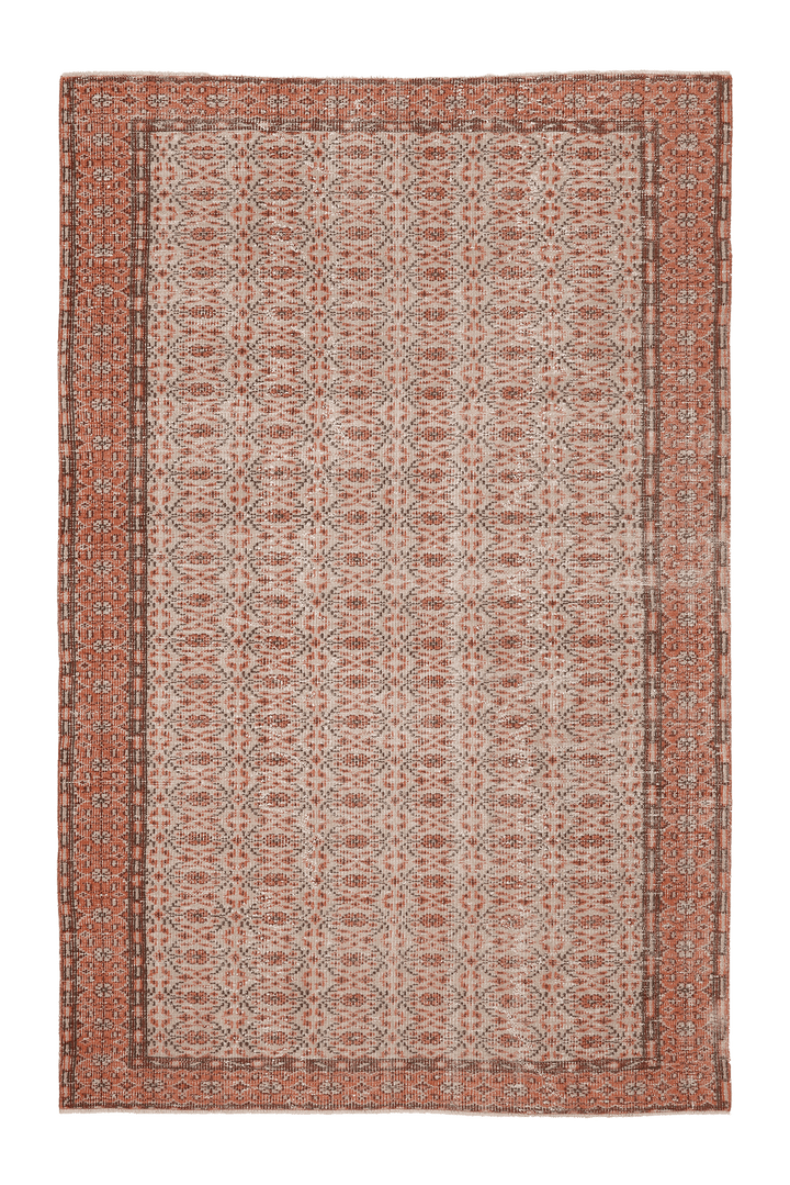 Vintage Manisa Turkish Area Rug 6x9 ft — Beige & Orange Geometric