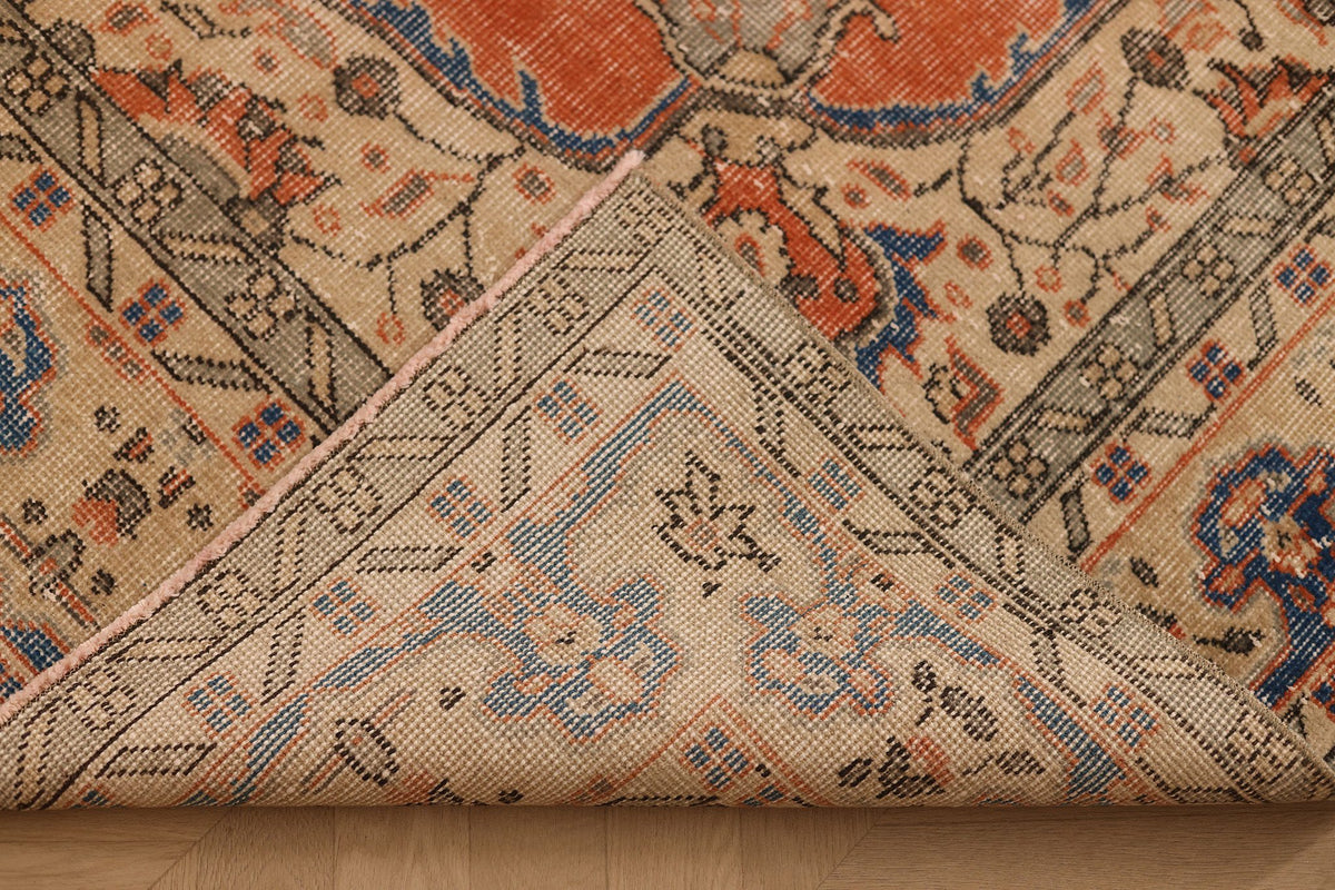 Vintage Isparta Turkish Area Rug 6x10 ft — Orange & Blue Floral