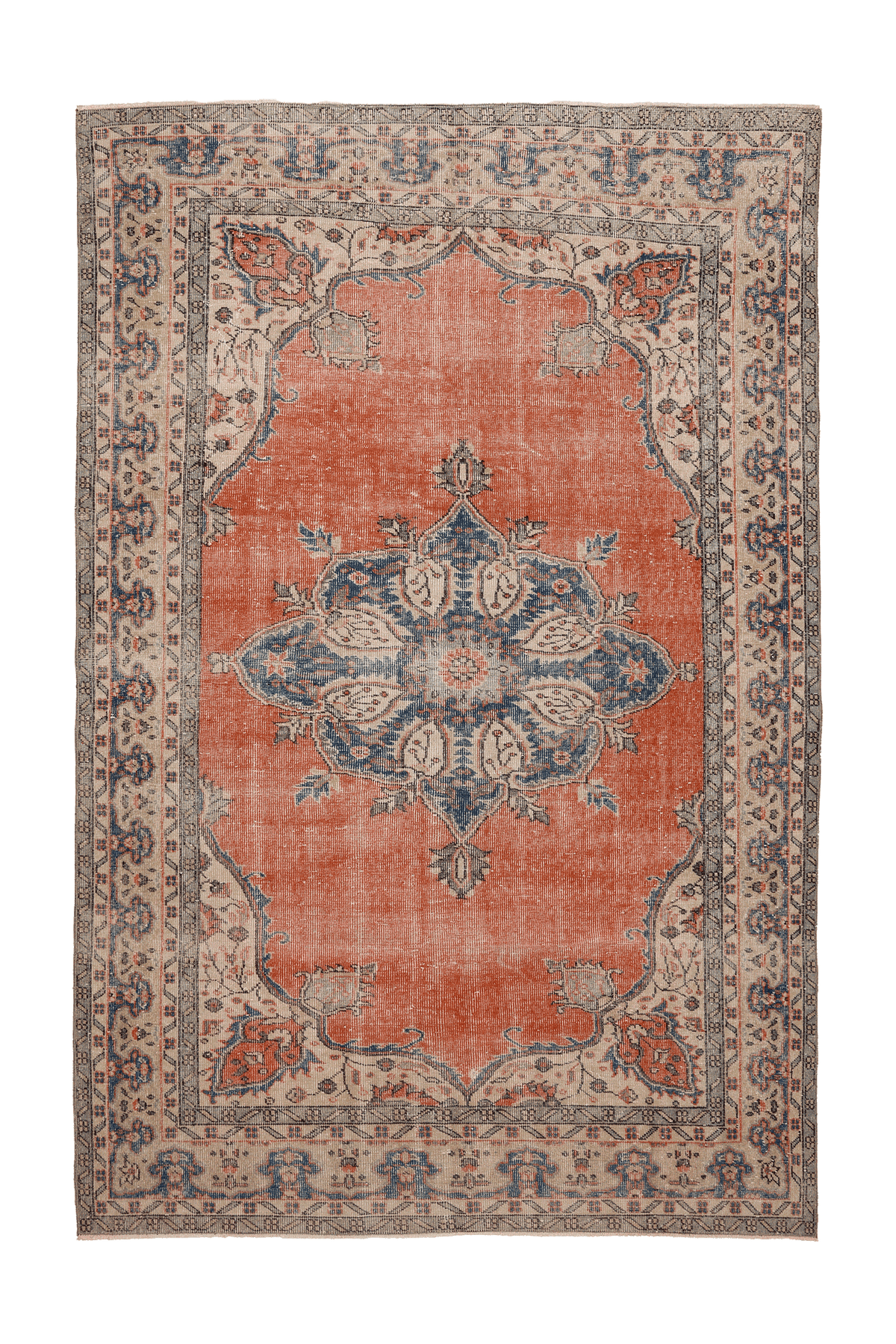 Vintage Isparta Turkish Area Rug 6x10 ft — Orange & Blue Floral