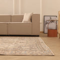 Vintage Isparta Turkish Area Rug 7x9 ft — Beige & Brown Floral
