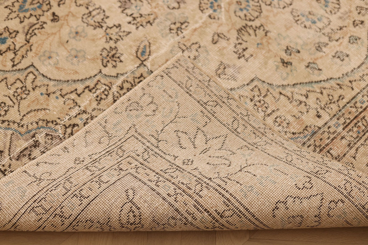 Vintage Isparta Turkish Area Rug 7x9 ft — Beige & Brown Floral