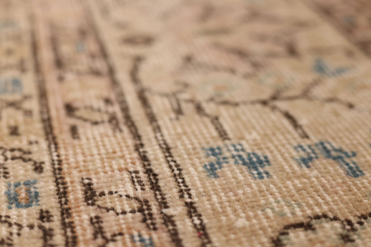 Vintage Isparta Turkish Area Rug 7x9 ft — Beige & Brown Floral