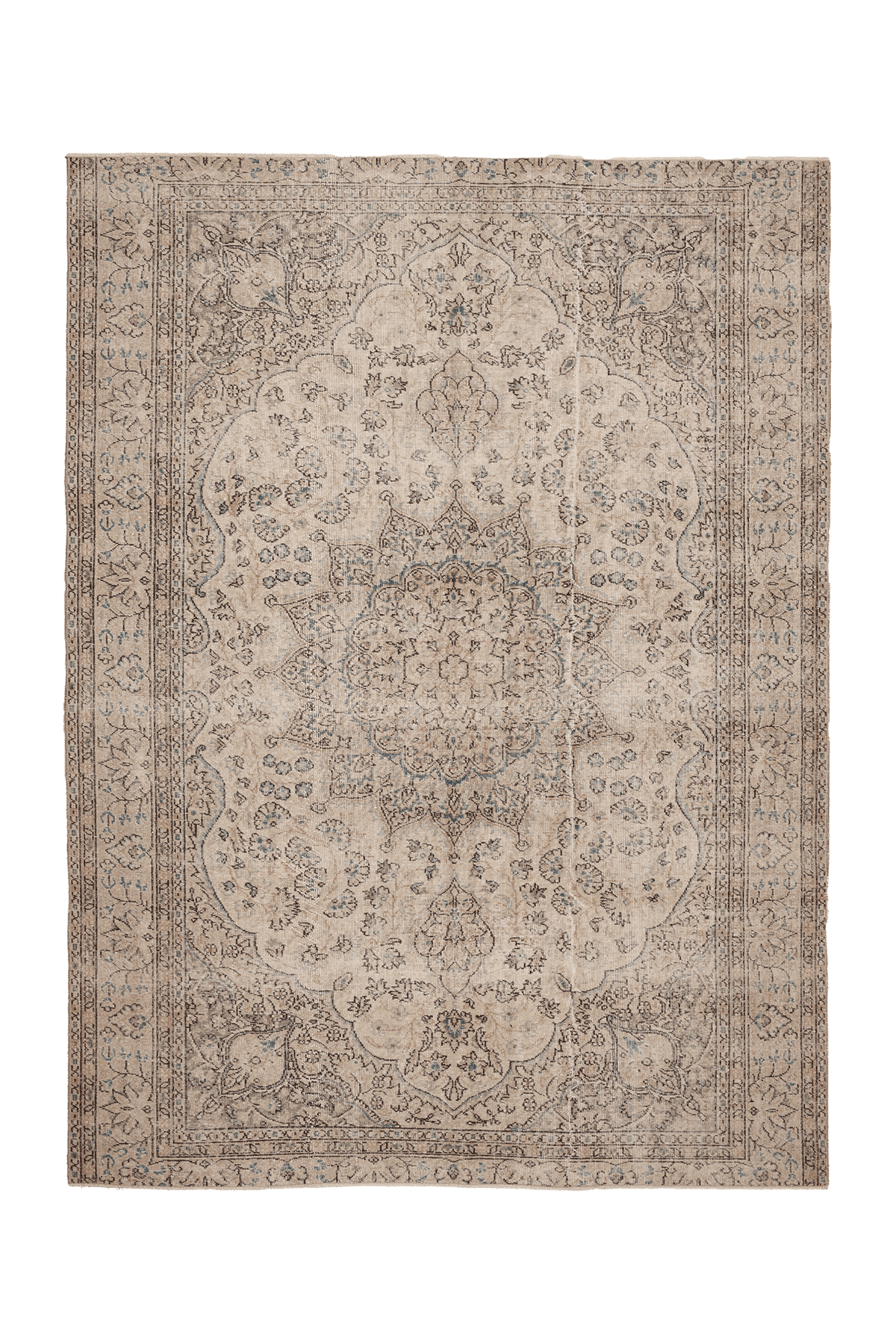 Vintage Isparta Turkish Area Rug 7x9 ft — Beige & Brown Floral