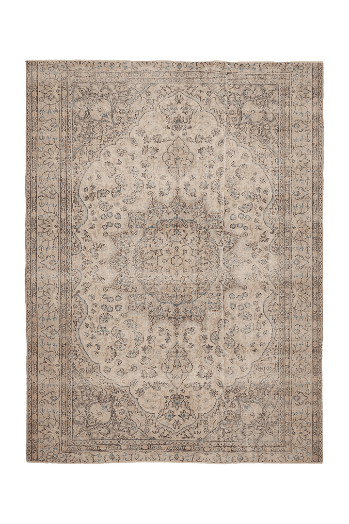 Vintage Isparta Turkish Area Rug 7x9 ft — Beige & Brown Floral