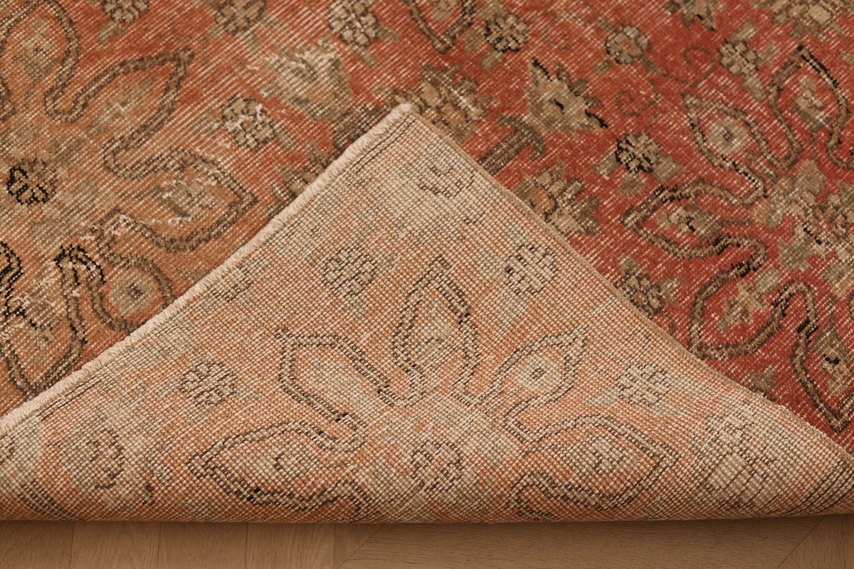 Vintage Isparta Turkish Area Rug 7x10 ft — Orange & Brown Floral