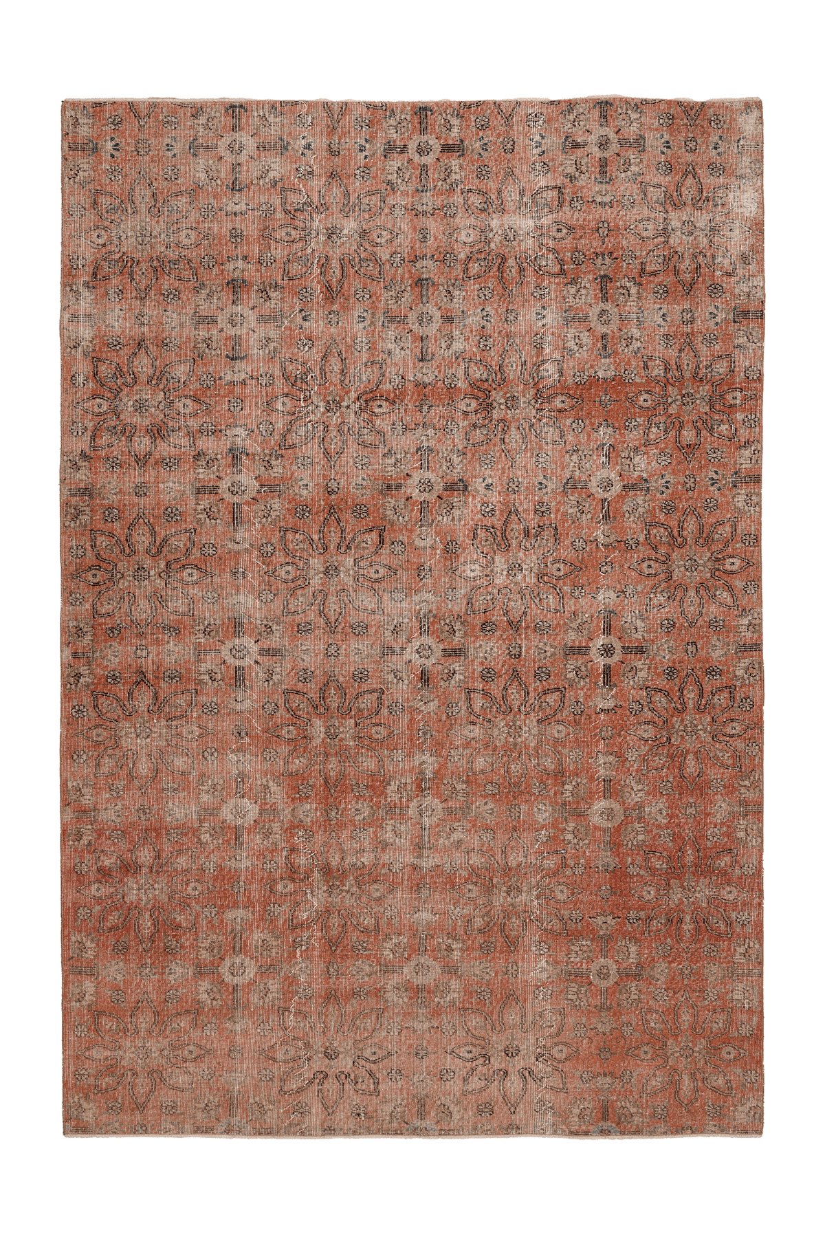 Vintage Isparta Turkish Area Rug 7x10 ft — Orange & Brown Floral