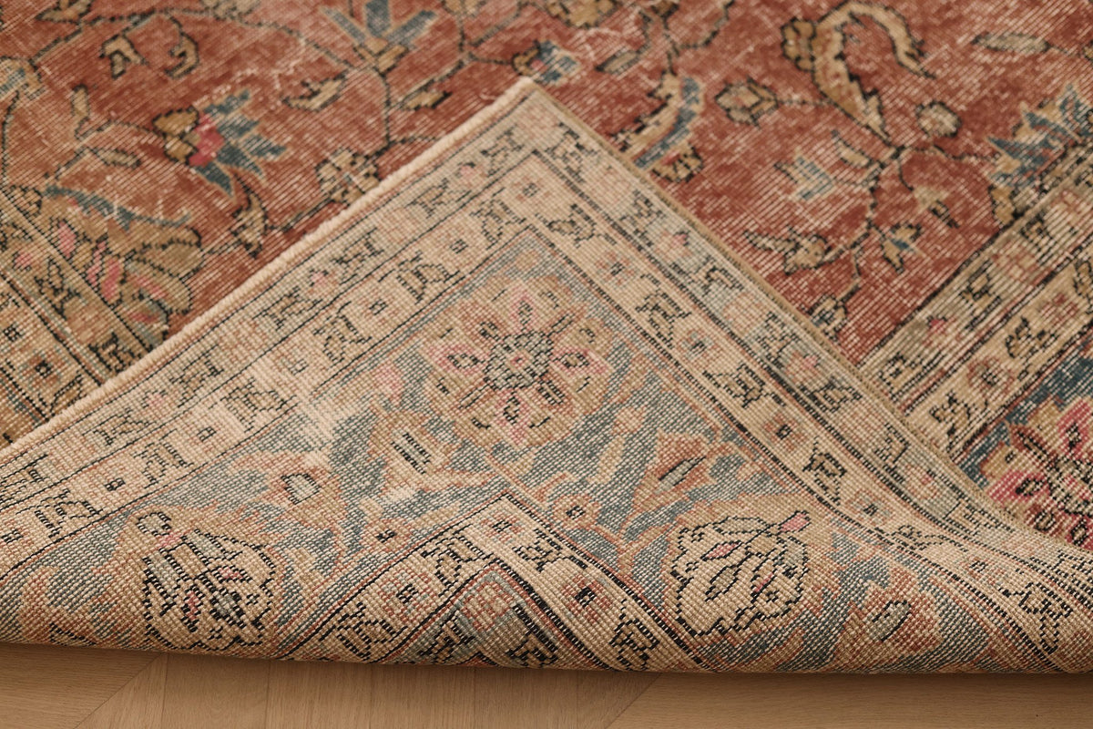 Vintage Isparta Turkish Area Rug 7x11 ft — Red & Blue Floral