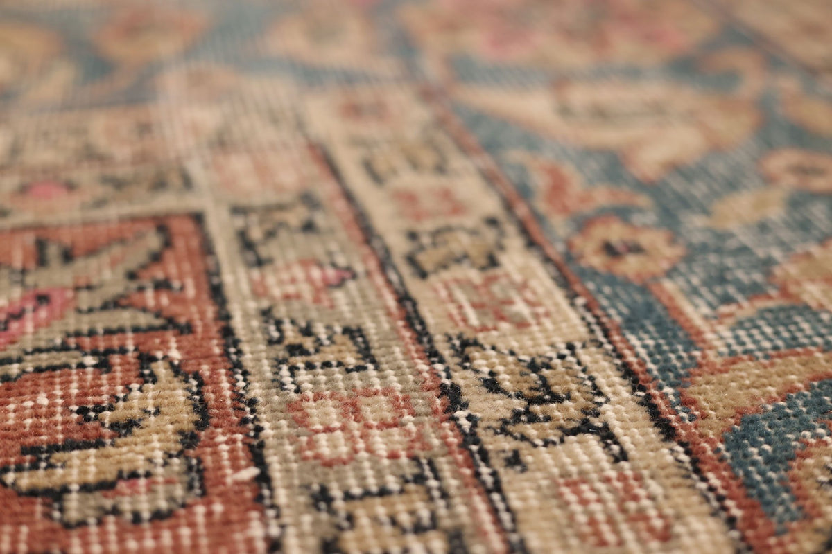 Vintage Isparta Turkish Area Rug 7x11 ft — Red & Blue Floral