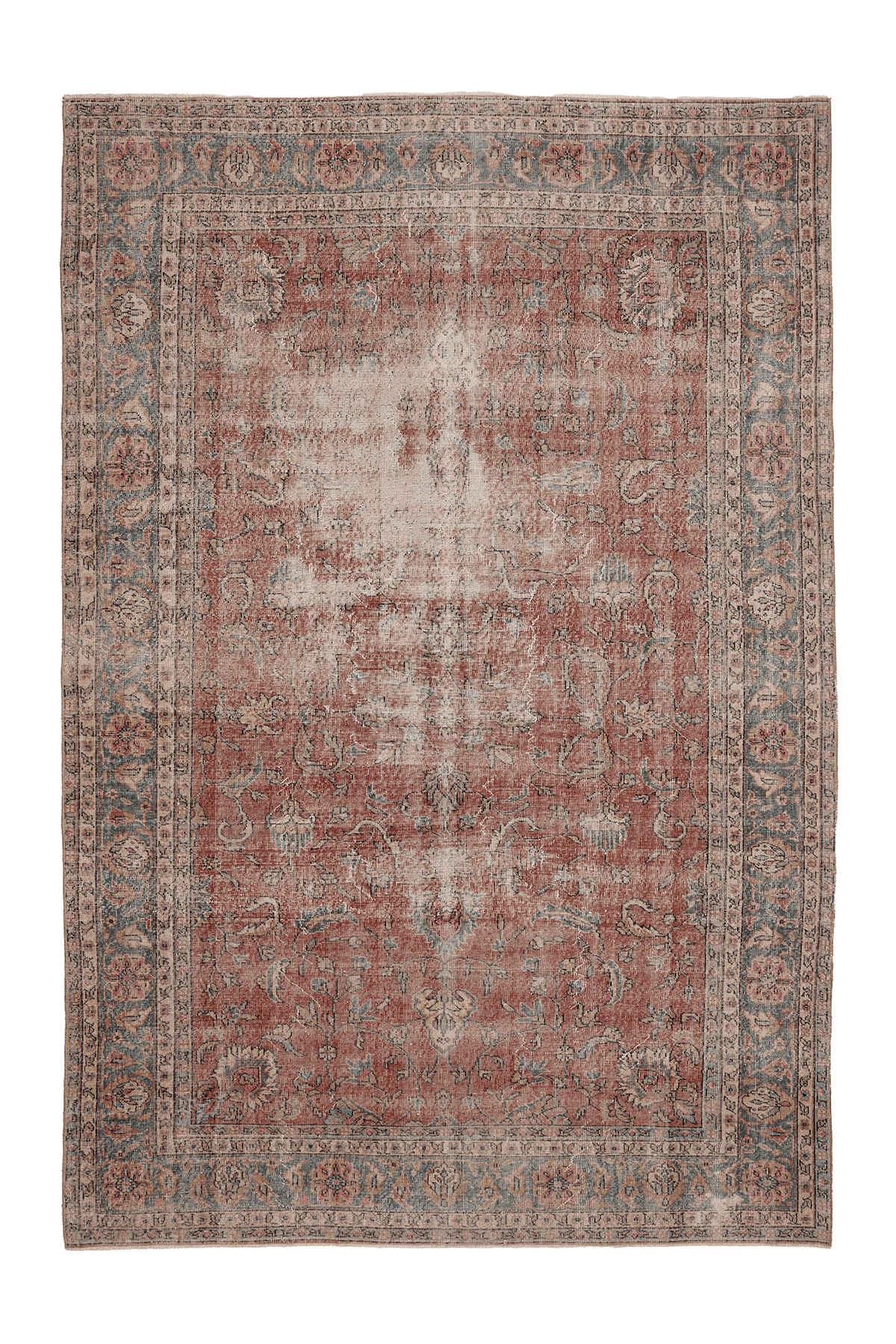 Vintage Isparta Turkish Area Rug 7x11 ft — Red & Blue Floral