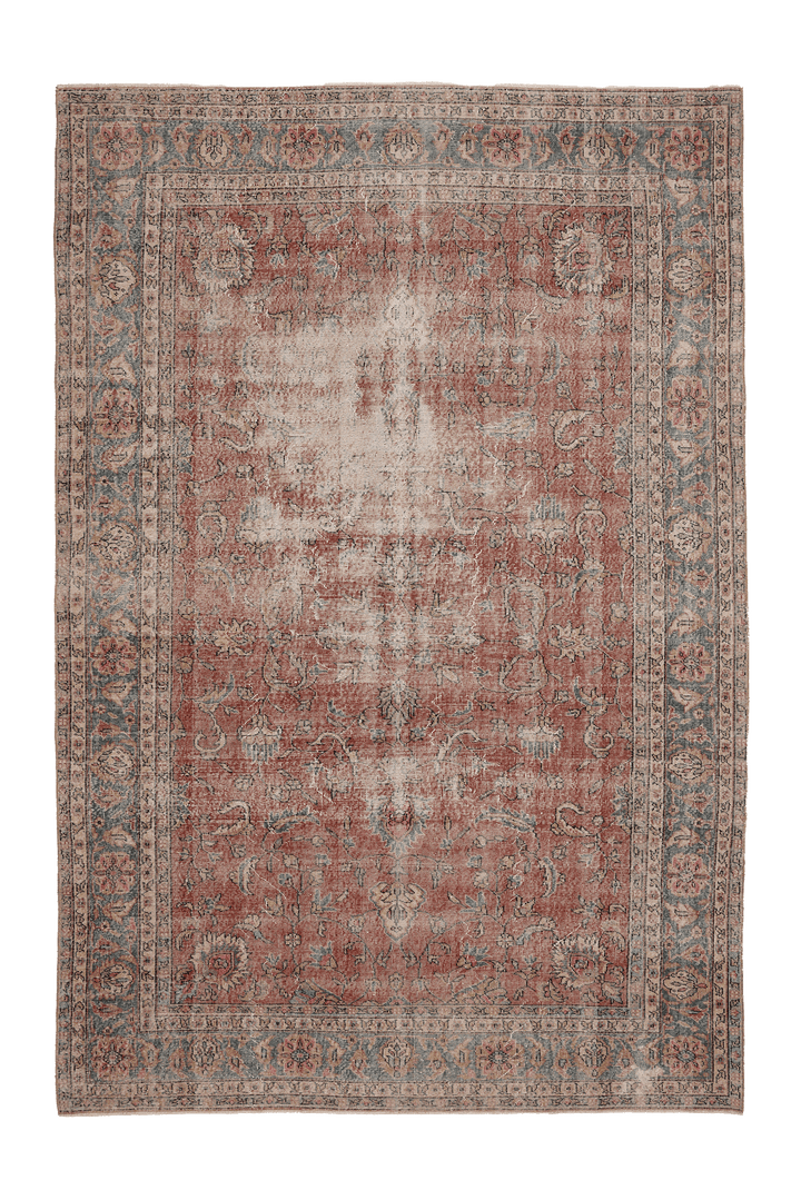 Vintage Isparta Turkish Area Rug 7x11 ft — Red & Blue Floral