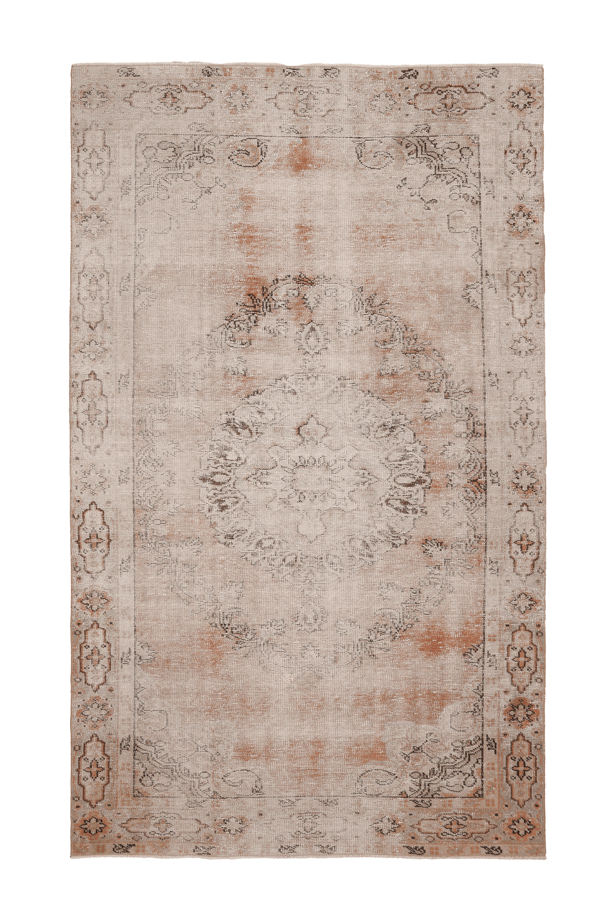 Vintage Sivas Turkish Area Rug 6x10 ft — Beige & Orange Floral