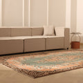 Vintage Isparta Turkish Area Rug 6x10 ft — Green & Orange Floral