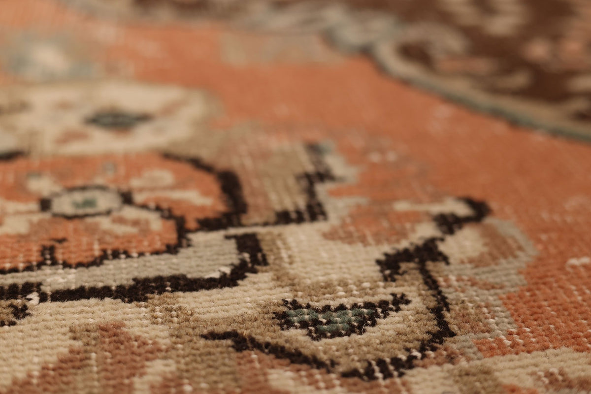 Vintage Isparta Turkish Area Rug 6x10 ft — Green & Orange Floral