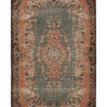 Vintage Isparta Turkish Area Rug 6x10 ft — Green & Orange Floral