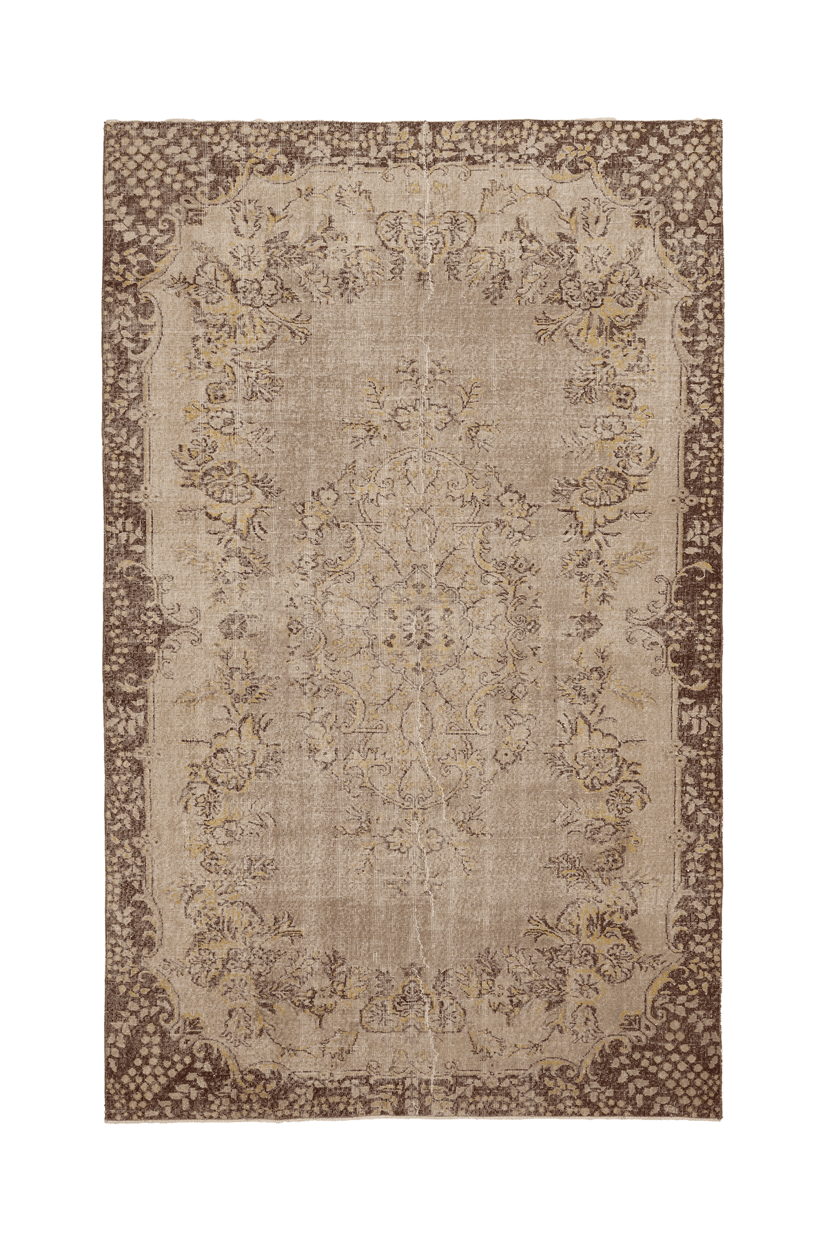 Vintage Isparta Turkish Area Rug 6x10 ft — Beige & Brown Floral