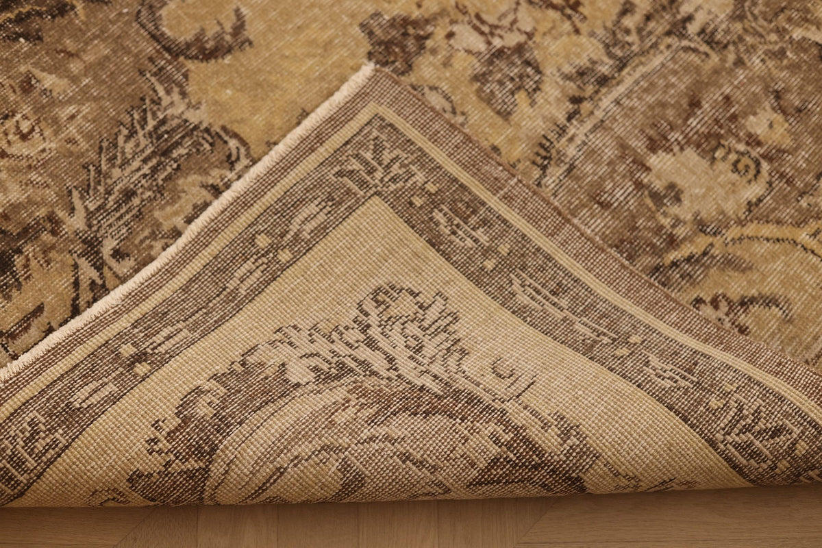 Vintage Isparta Turkish Area Rug 7x10 ft — Beige & Brown Floral