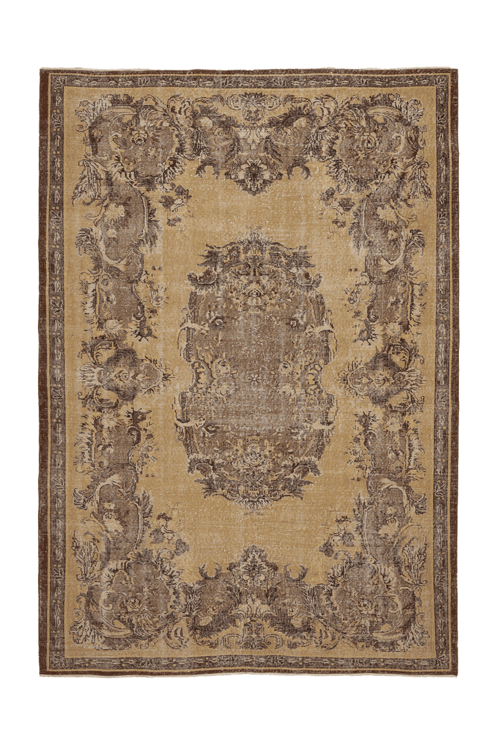 Vintage Isparta Turkish Area Rug 7x10 ft — Beige & Brown Floral