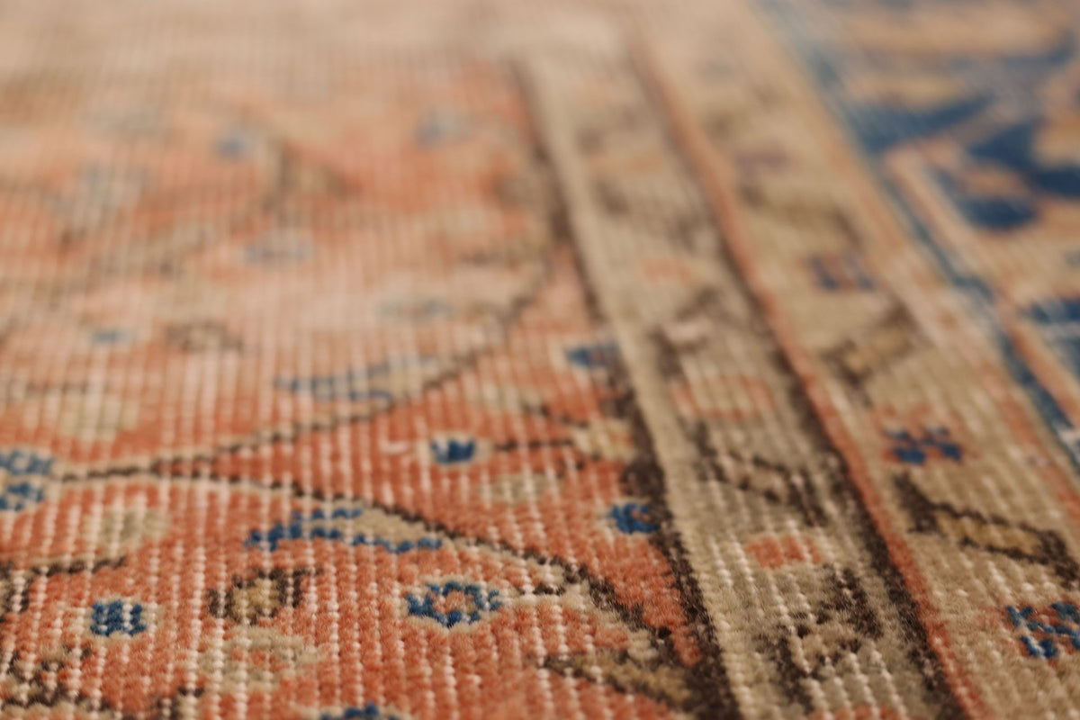 Vintage Isparta Turkish Area Rug 7x10 ft — Orange & Blue Floral