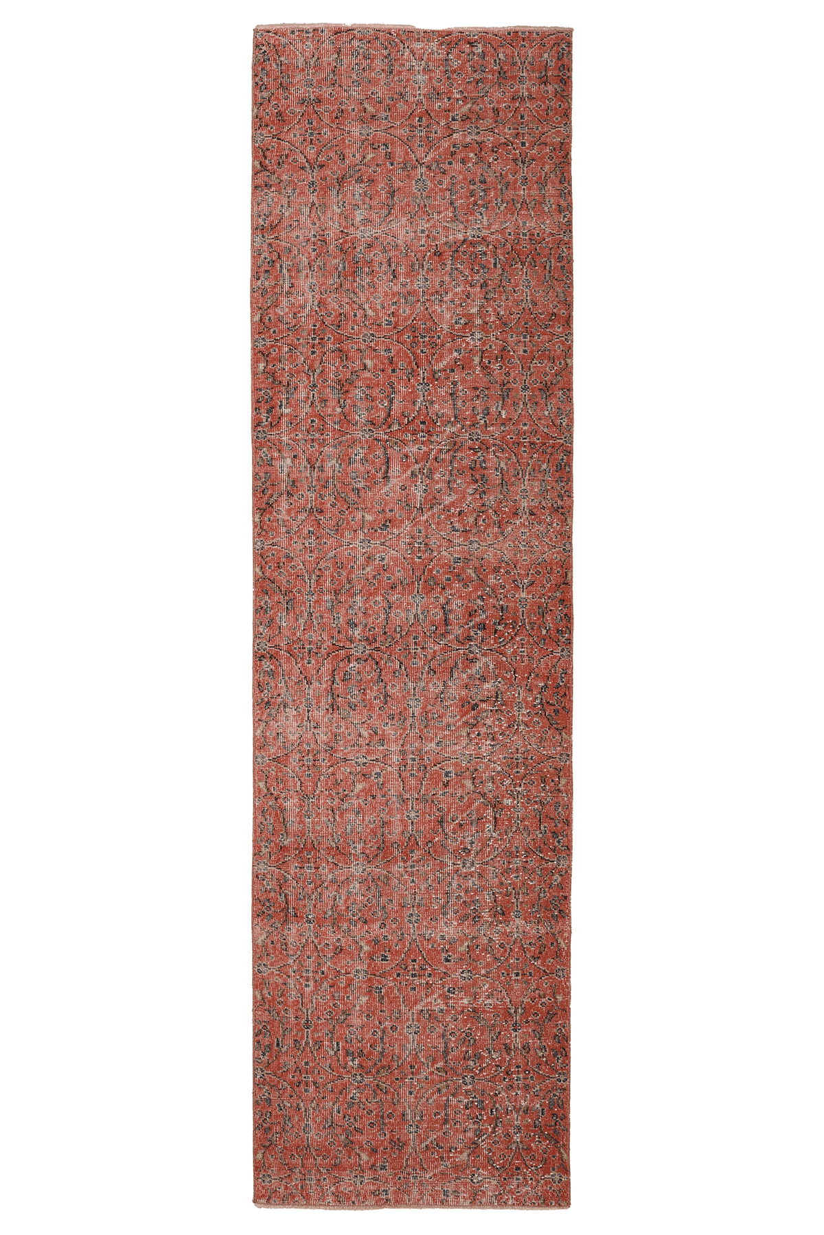Vintage Isparta Turkish Runner Rug 2x10 ft — Red & Gray Floral (No. 59252)