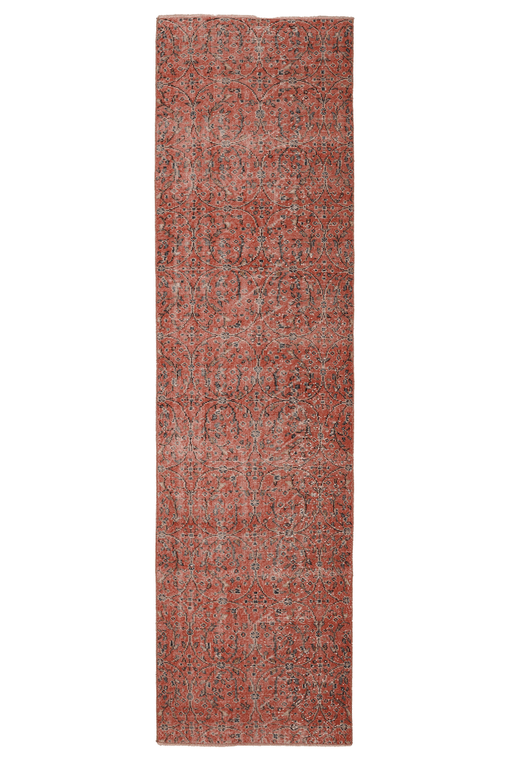 Vintage Isparta Turkish Runner Rug 2x10 ft — Red & Gray Floral (No. 59252)