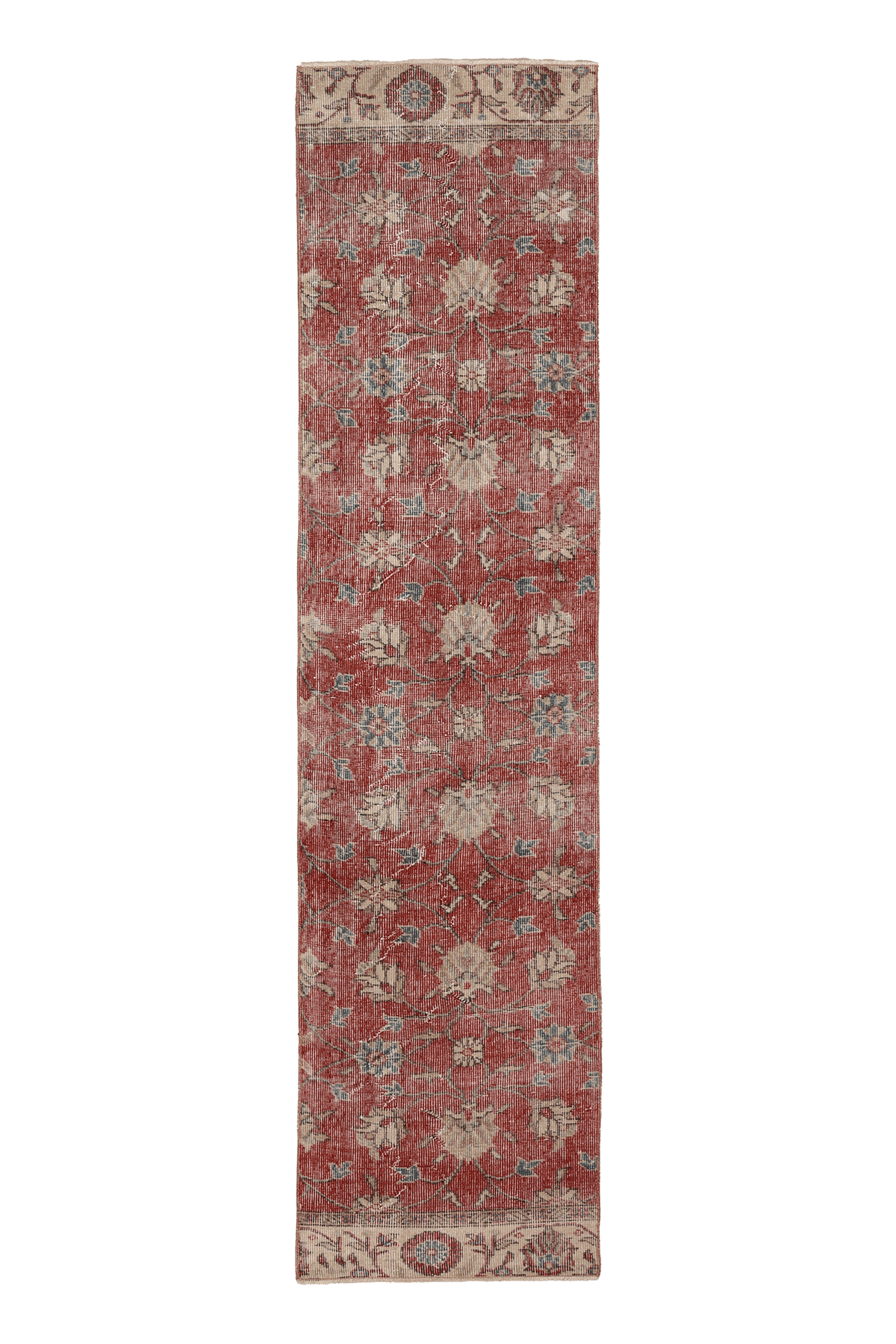 Vintage Isparta Turkish Runner Rug 2x8 ft — Red & Beige Floral