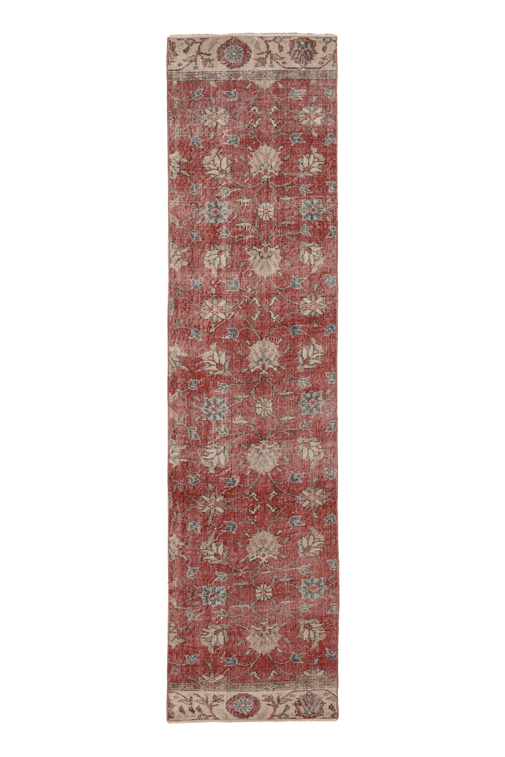 Vintage Isparta Turkish Runner Rug 2x8 ft — Red & Beige Floral