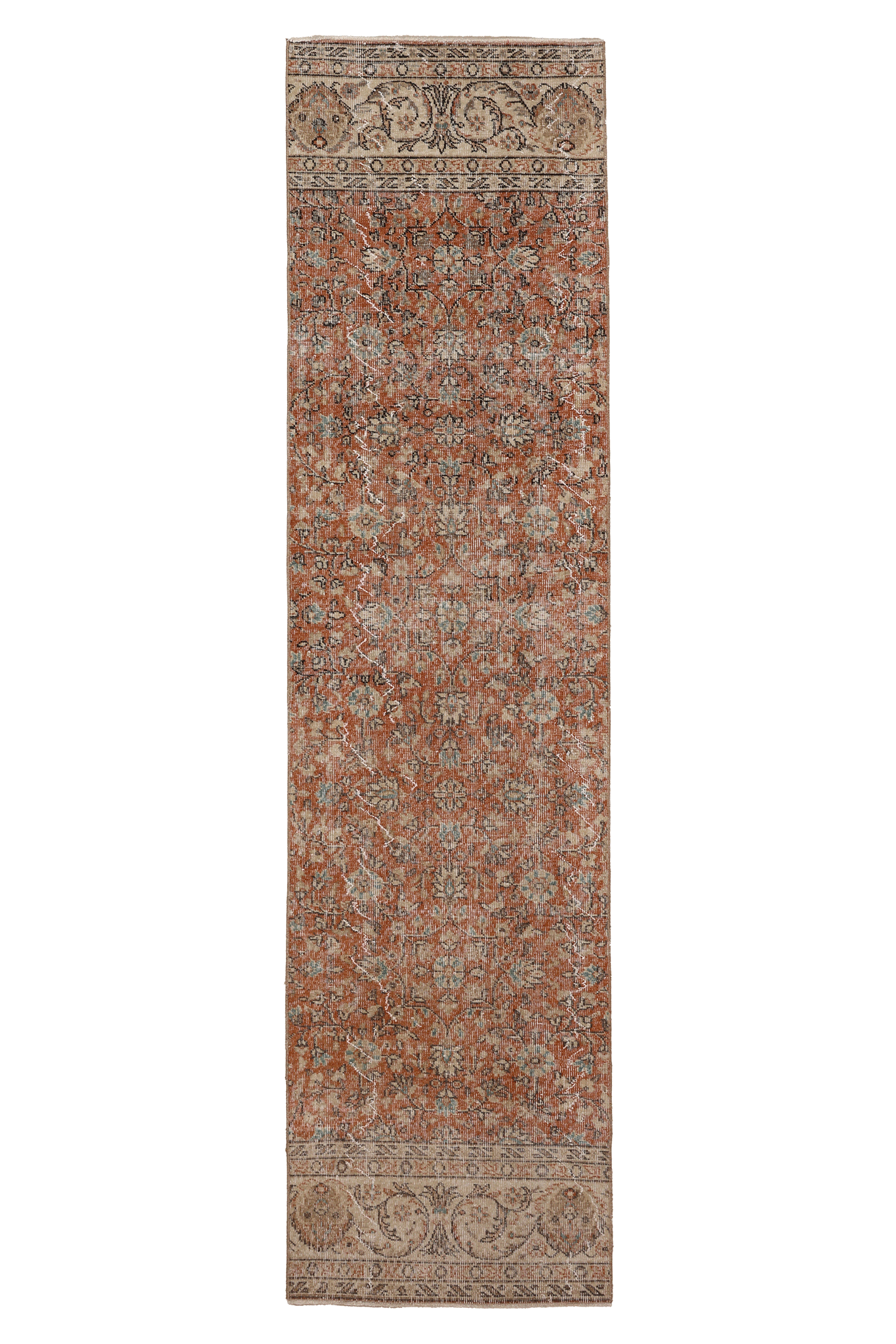 Vintage Isparta Turkish Runner Rug 2x10 ft — Orange & Beige Floral (No. 59256)