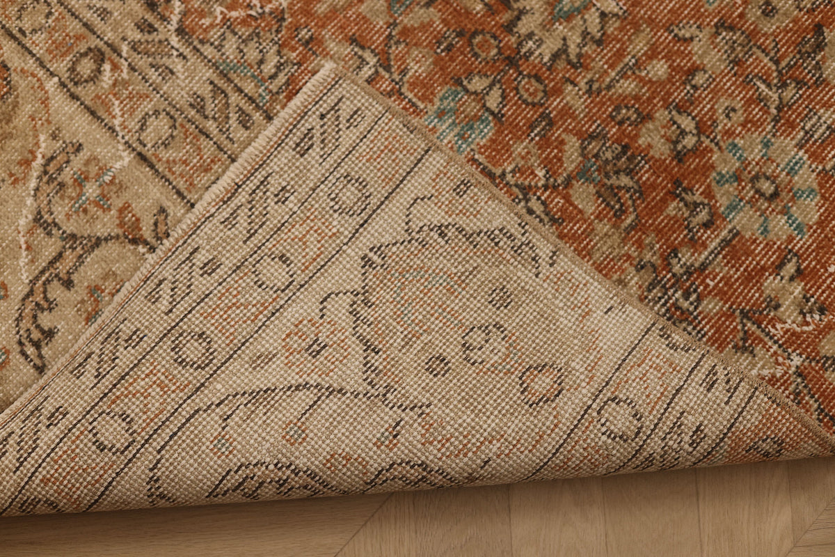 Vintage Isparta Turkish Runner Rug 2x10 ft — Orange & Beige Floral (No. 59256)