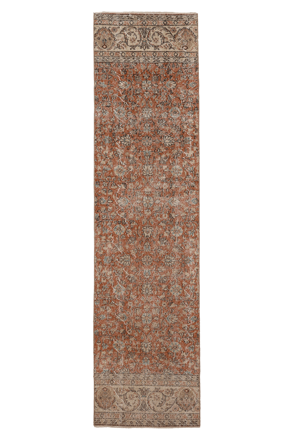 Vintage Isparta Turkish Runner Rug 2x10 ft — Orange & Beige Floral (No. 59256)