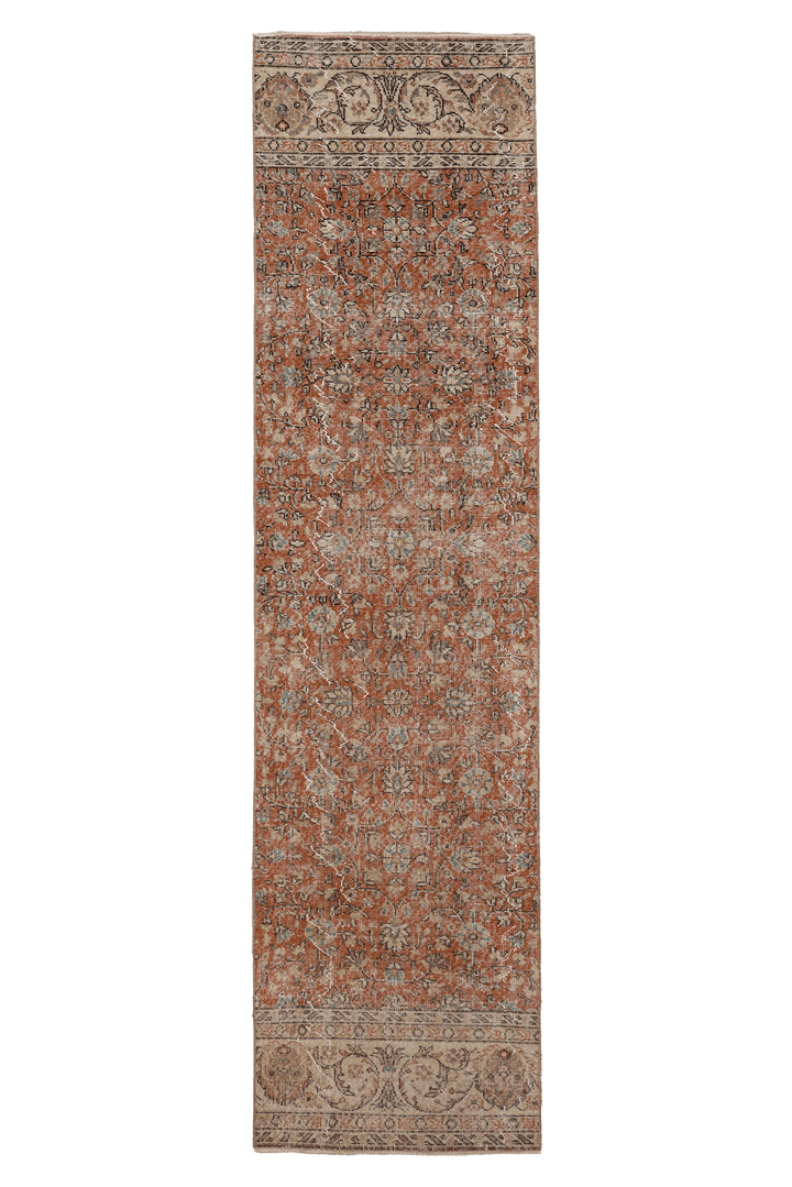 Vintage Isparta Turkish Runner Rug 2x10 ft — Orange & Beige Floral (No. 59256)