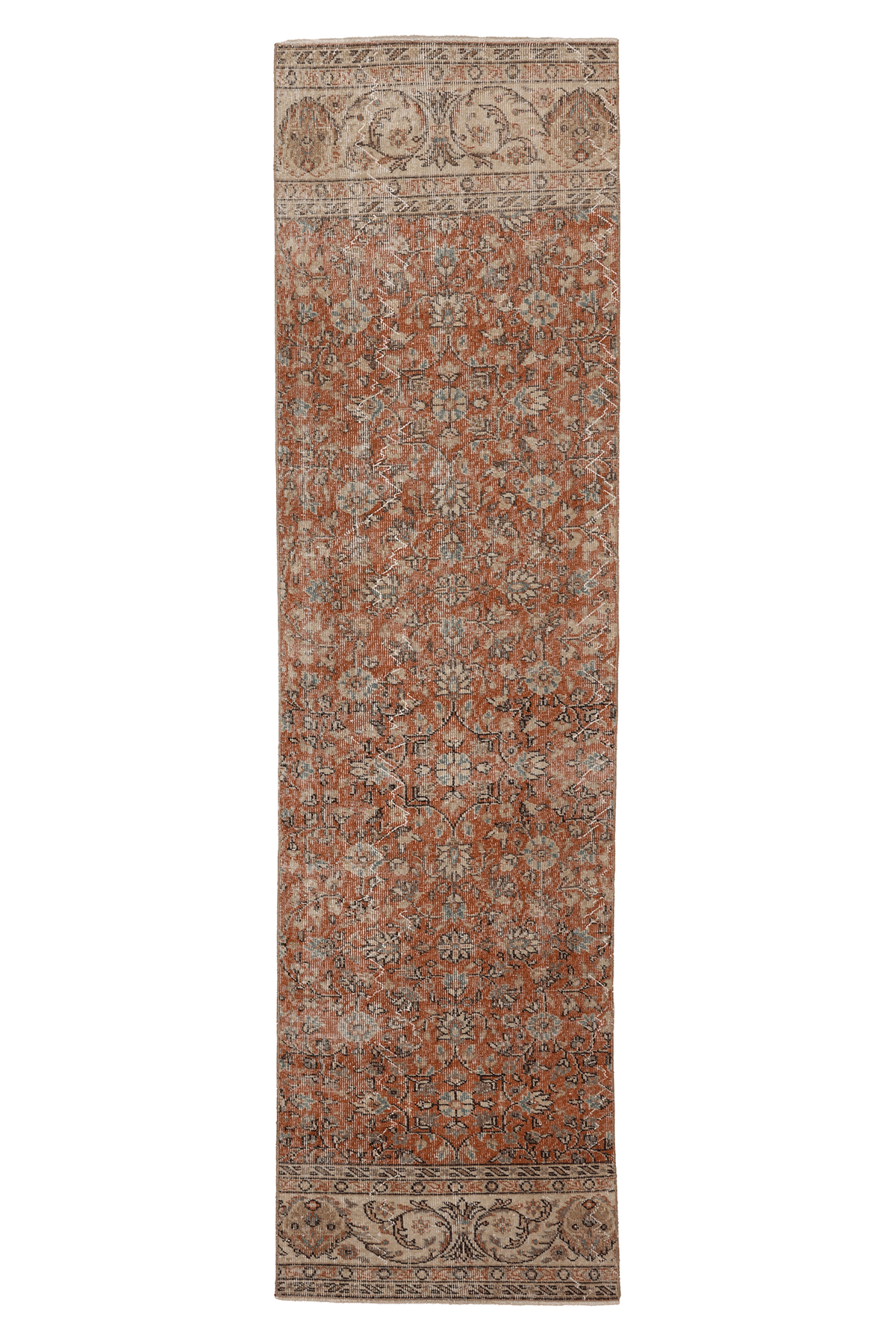 Vintage Isparta Turkish Runner Rug 2x10 ft — Orange & Beige Floral (No. 59257)