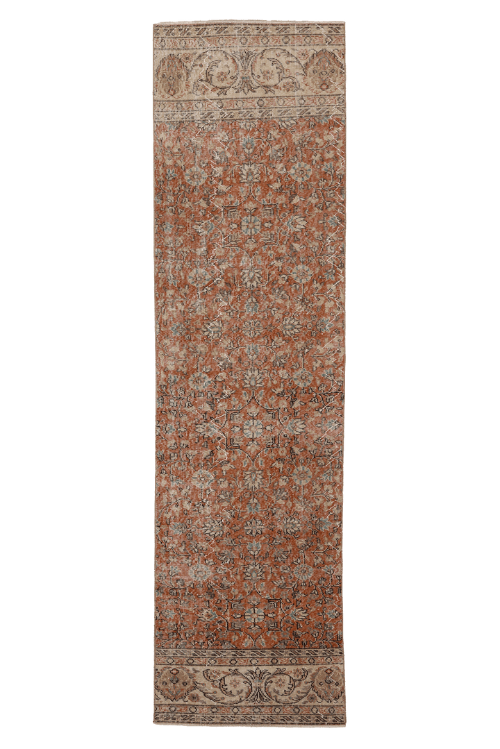 Vintage Isparta Turkish Runner Rug 2x10 ft — Orange & Beige Floral (No. 59257)