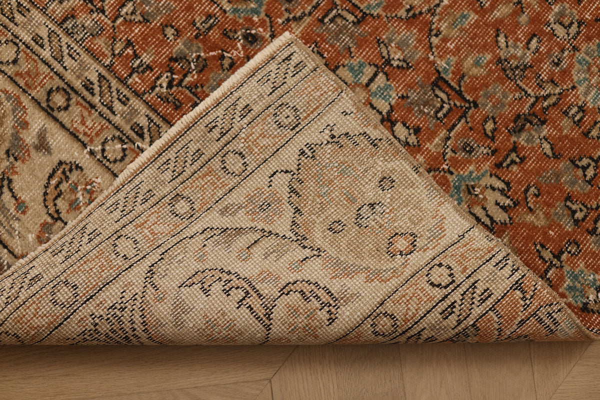Vintage Isparta Turkish Runner Rug 2x10 ft — Orange & Beige Floral (No. 59257)