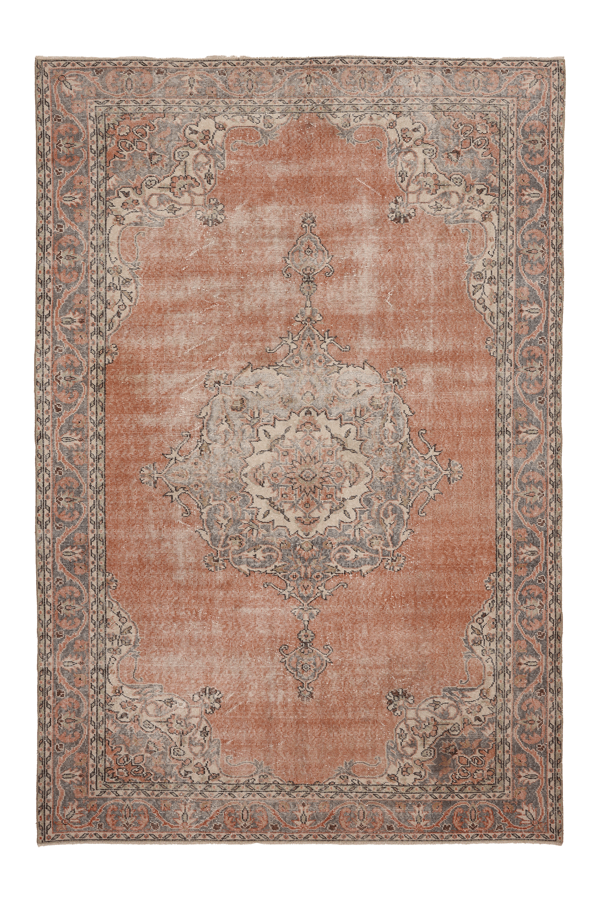 Vintage Isparta Turkish Area Rug 6x10 ft — Orange & Beige Floral (No. 59268)