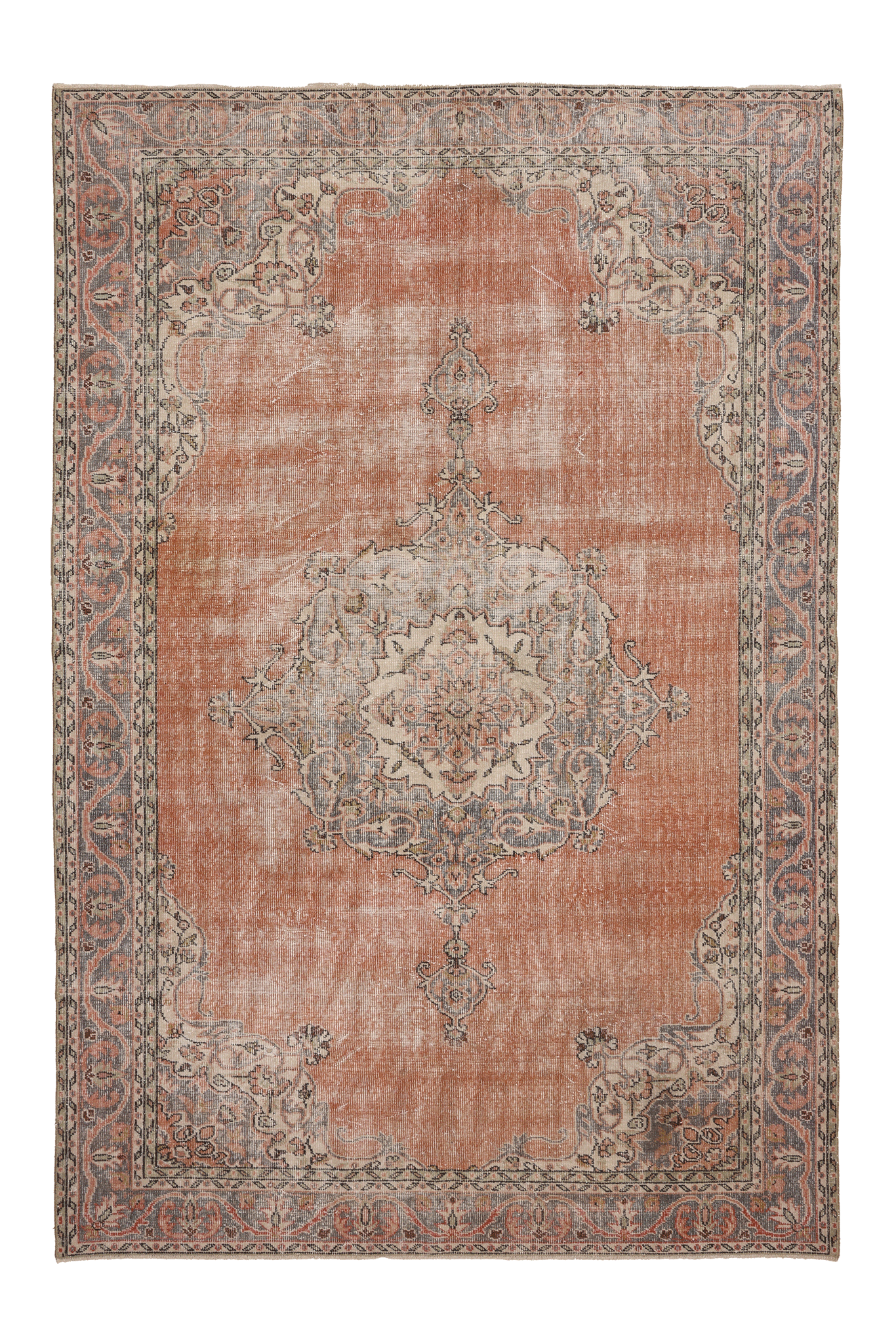 Vintage Isparta Turkish Area Rug 6x10 ft — Orange & Beige Floral (No. 59268)