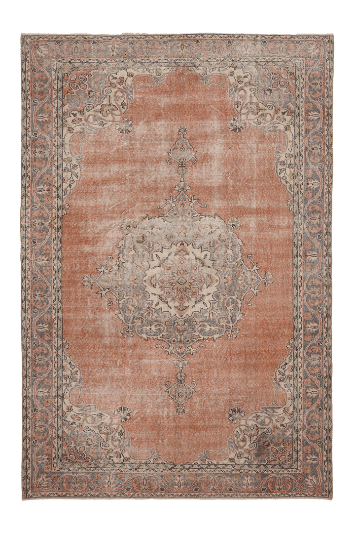 Vintage Isparta Turkish Area Rug 6x10 ft — Orange & Beige Floral (No. 59268)