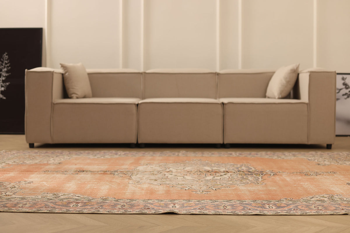 Vintage Isparta Turkish Area Rug 6x10 ft — Orange & Beige Floral (No. 59268)