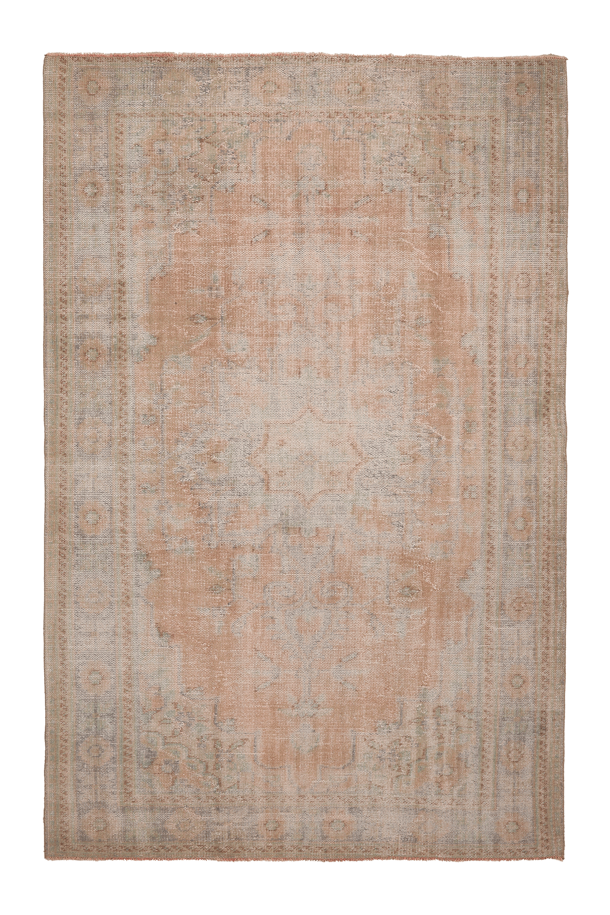 Vintage Manisa Turkish Area Rug 6x10 ft — Beige & Orange Floral