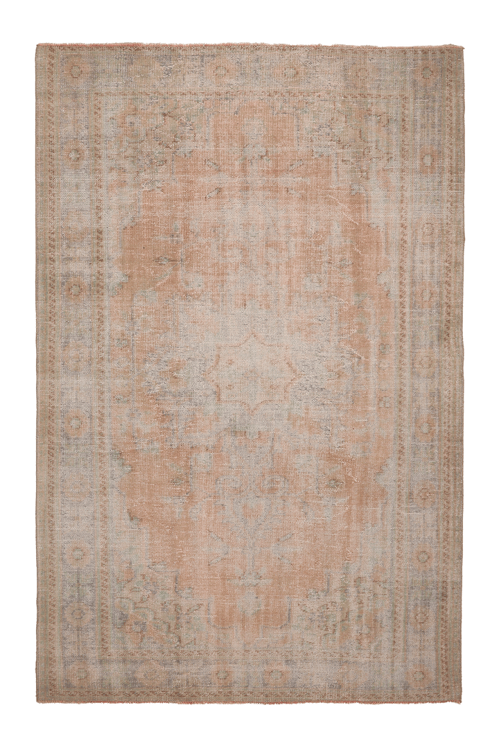 Vintage Manisa Turkish Area Rug 6x10 ft — Beige & Orange Floral